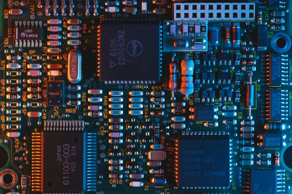 Close-up of memory chips on a circuit board, the components behind rising Android phone prices