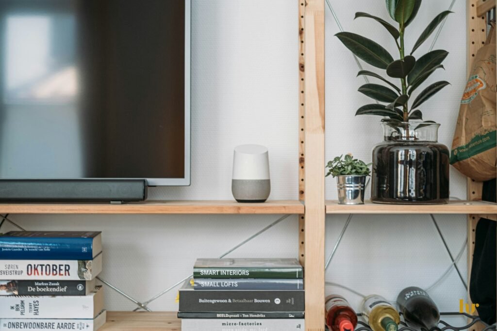 A Google smart speaker in a living room, as some Google Home Speakers are burning through home internet data