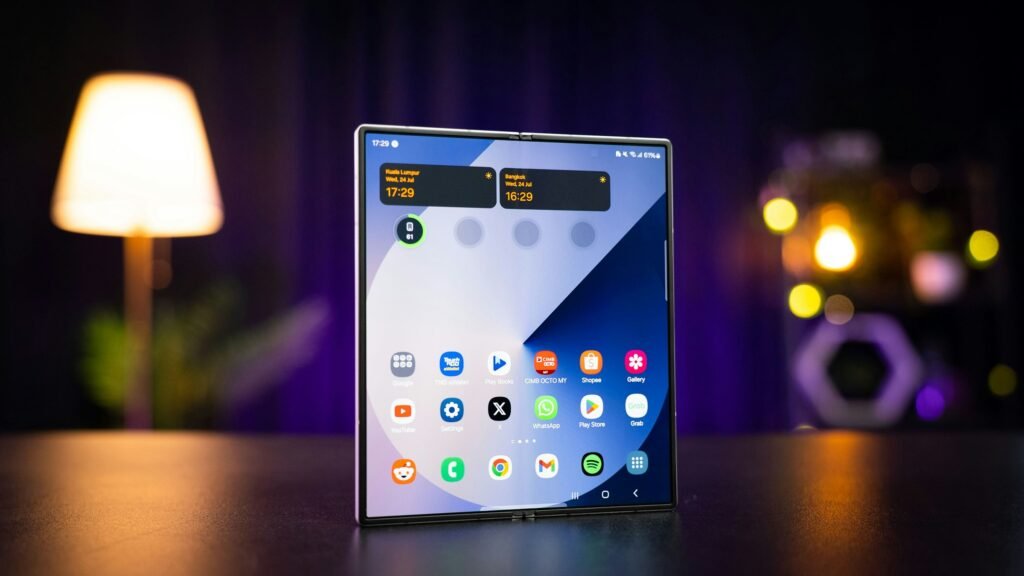 A Samsung Galaxy Z Fold foldable phone opened up, the design lineage behind the new Galaxy Z Fold 8