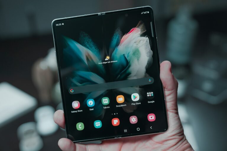 An unfolded Samsung Galaxy Z Fold foldable phone, the book-style design Apple's $1,999 iPhone Duo now competes with